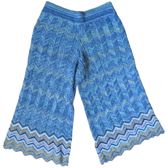 Ecote Boho Wide Leg Crop Knit Pants Aztec Blue Sz XS - Picture 2 of 10